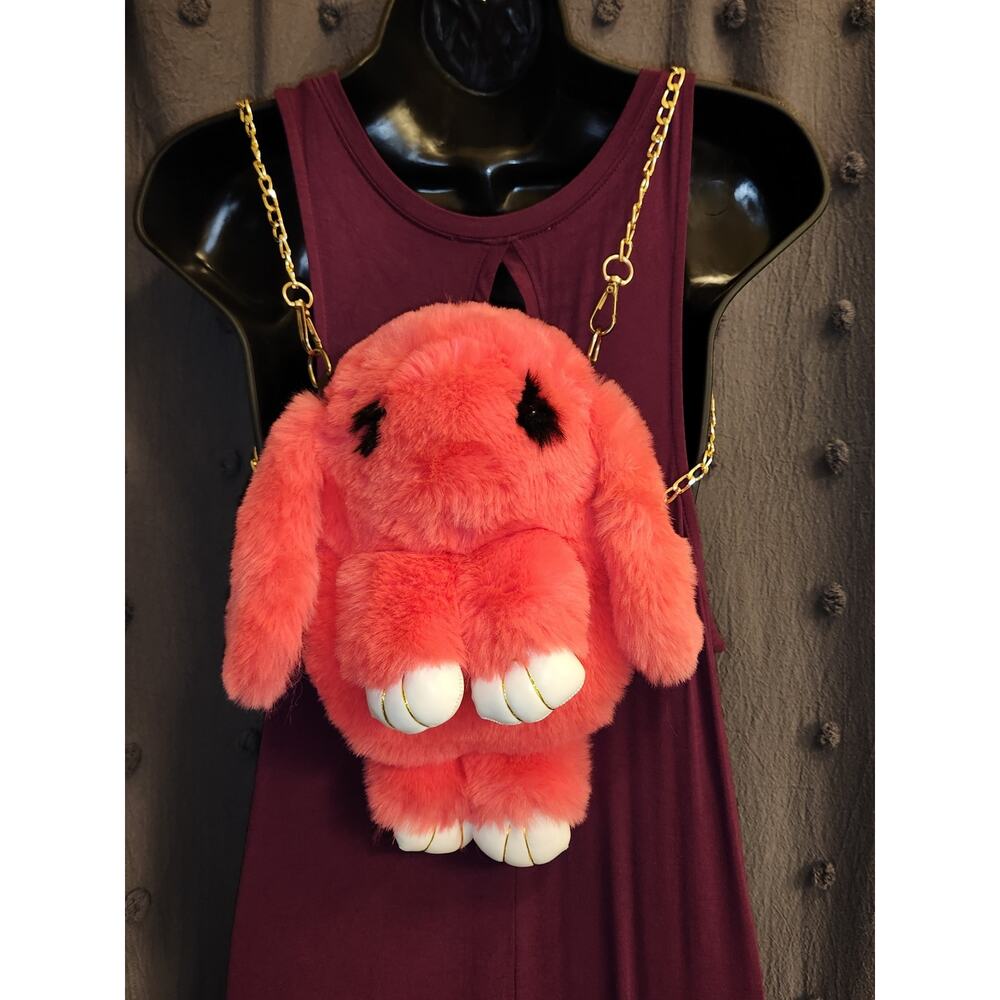 BUNNY RABBIT Bag Backpack Teddy Bear Plush Pink Convertible Fun Furry Animal‎
